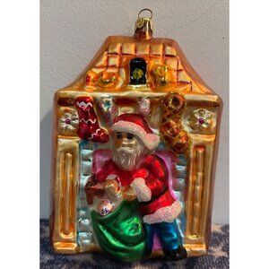 VTG Radko "Santa In Fireplace" Glass Ornament 6" Hand-Painted Holiday Decoration